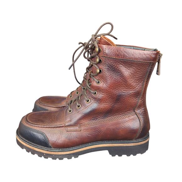 Belstaff Brown Leather‎ Moc Toe Boots Back Zip EU 42.5 Men's 8.5 Work Boots - Picture 2 of 9